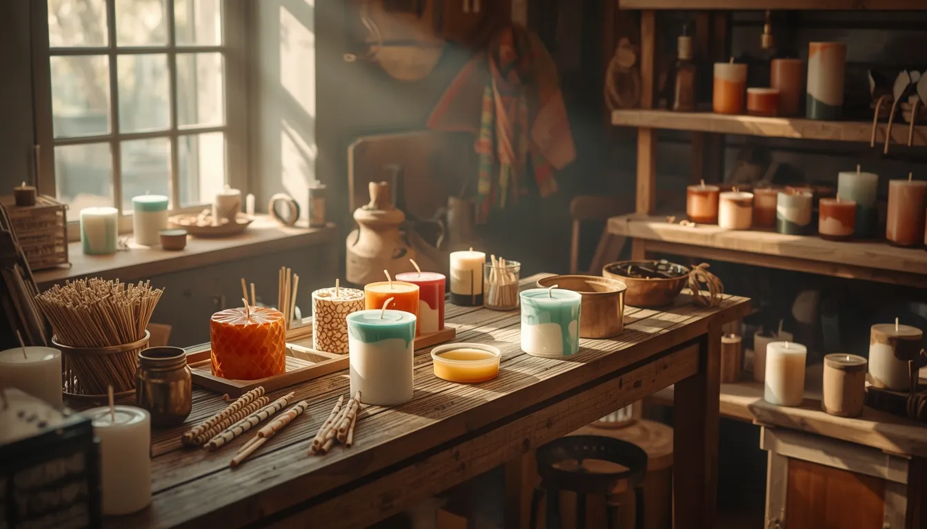 Handcrafted candles at workshop